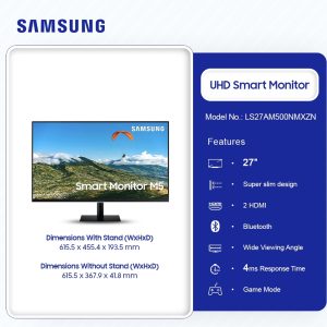 SAMSUNG 27”SMART MONITOR MOBILE CONNECTIVITY (LS27AM500NMXZN)
