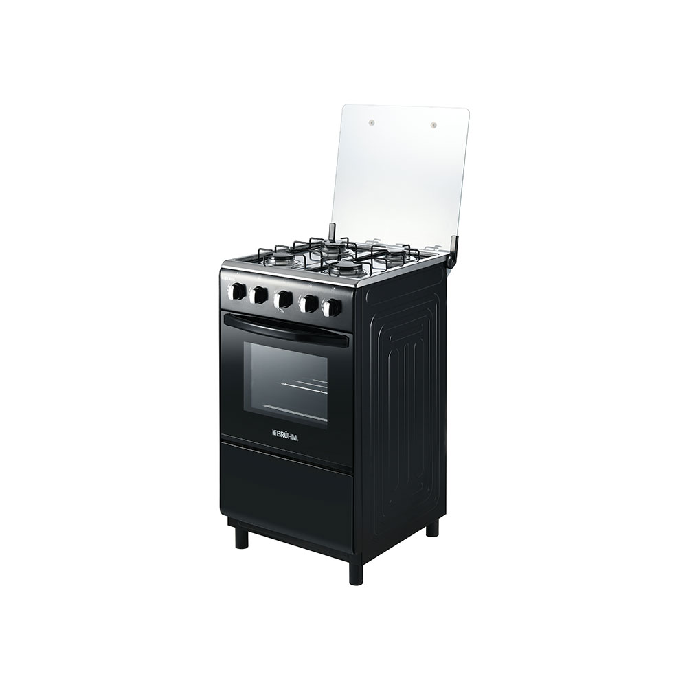 Bruhm Gas Cooker – 4 Gas, Single Burner Oven, Black (BGC-5540IB)
