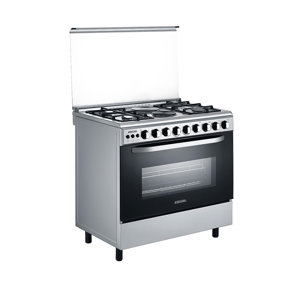 Bruhm Gas Cooker – 4 Gas, 2 Hotplate, Silver (BGC-9642IS)