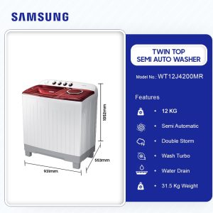 SAMSUNG 12KG TWIN TUB SEMI AUTO WM (WT12J4200MR)