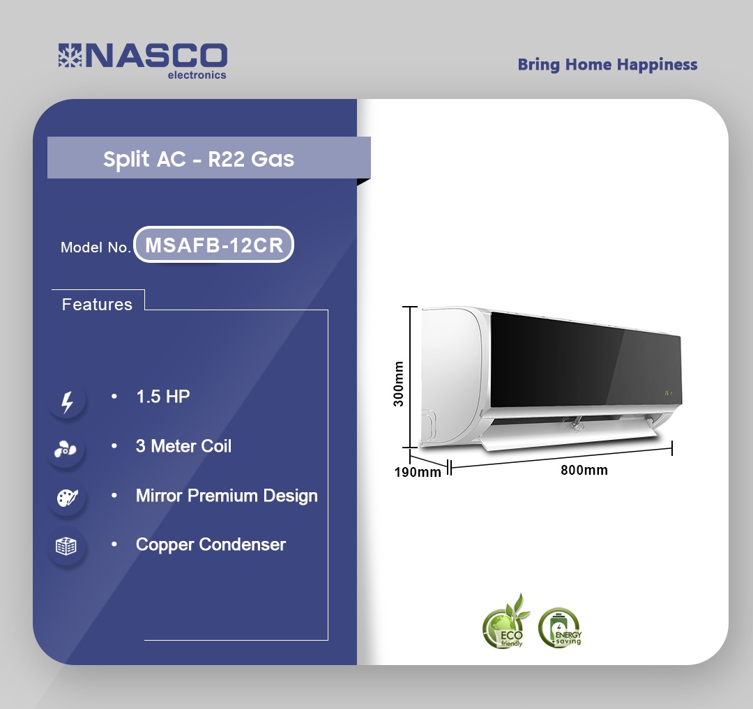 NASCO 1.5HP R22 GAS SPLIT MIRROR AC (MSAFB-12CR) – Buy in Ghana | Elomaplus